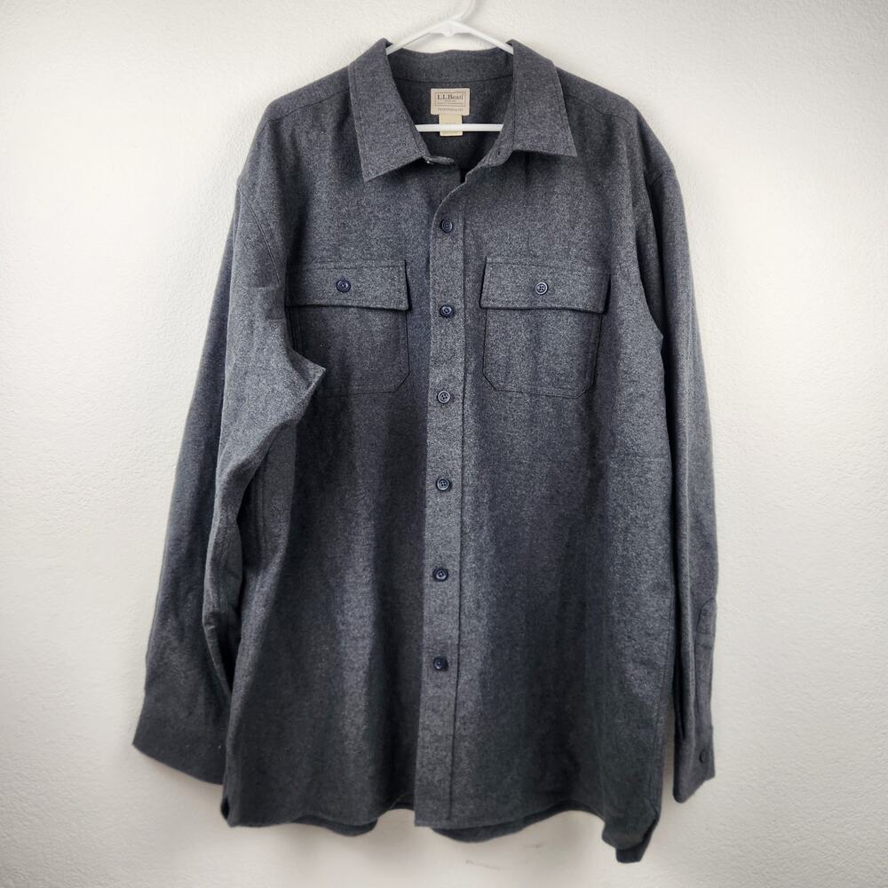 L.L. Bean Men's Chamois Button Down Flannel Shirt Long Sleeve Gray XXL Regular